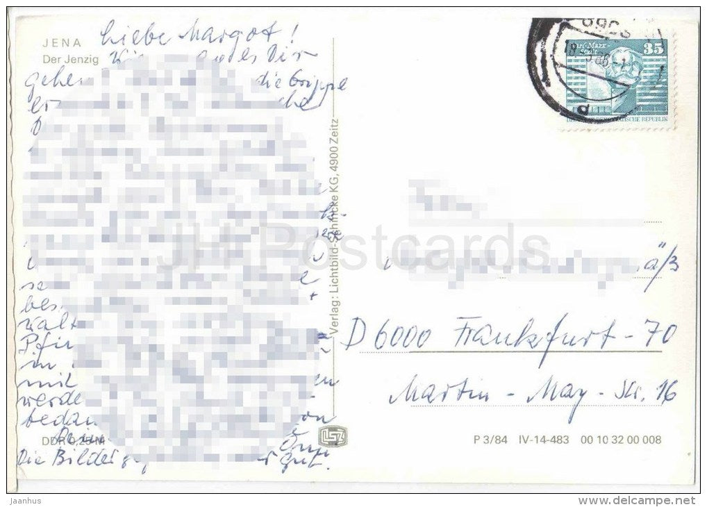 Jena - Der Jenzig - Germany - 1986 gelaufen - JH Postcards