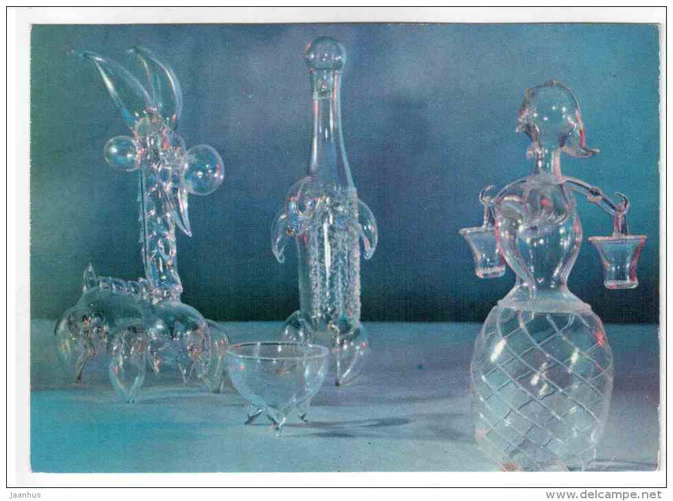 Sculptures Water-Carrier , Prickly , and Goat  - Glass items - 1973 - Russia USSR - unused - JH Postcards