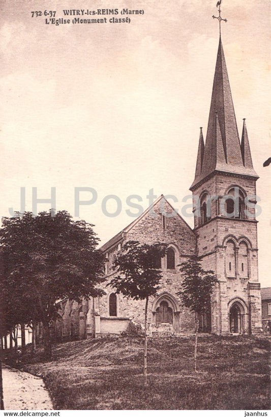 Witry les Reims - L'Eglise - Monument Classe - church - old postcard - France - unused - JH Postcards