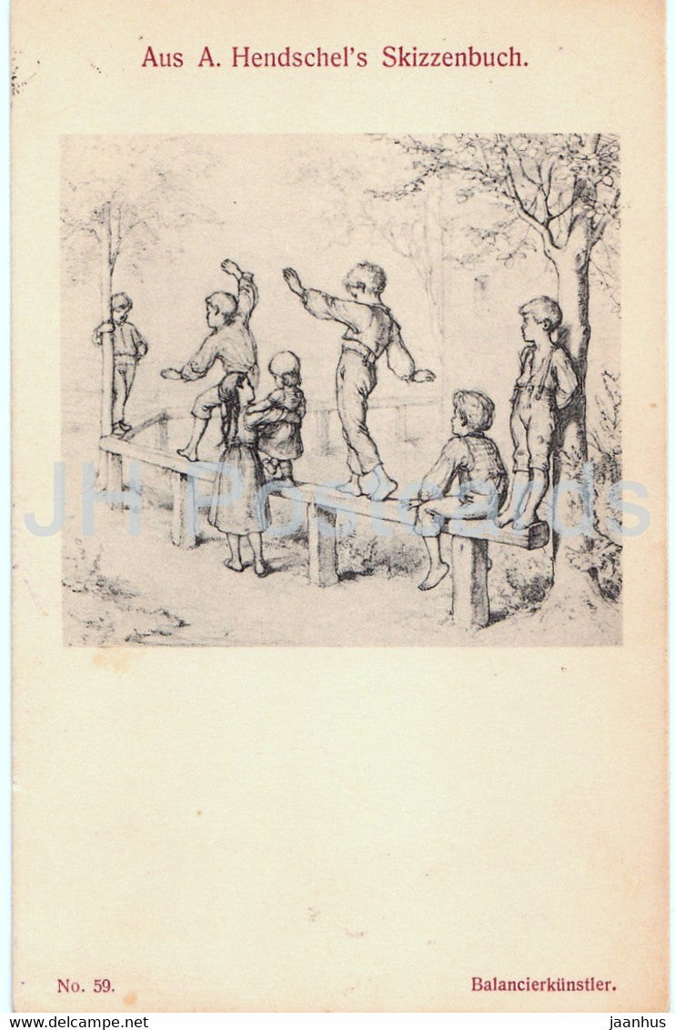 Aus A. Hendschel's Skizzenbuch - Balancierkunstler - 59 - illustration - old postcard - 1910 - Germany - used - JH Postcards