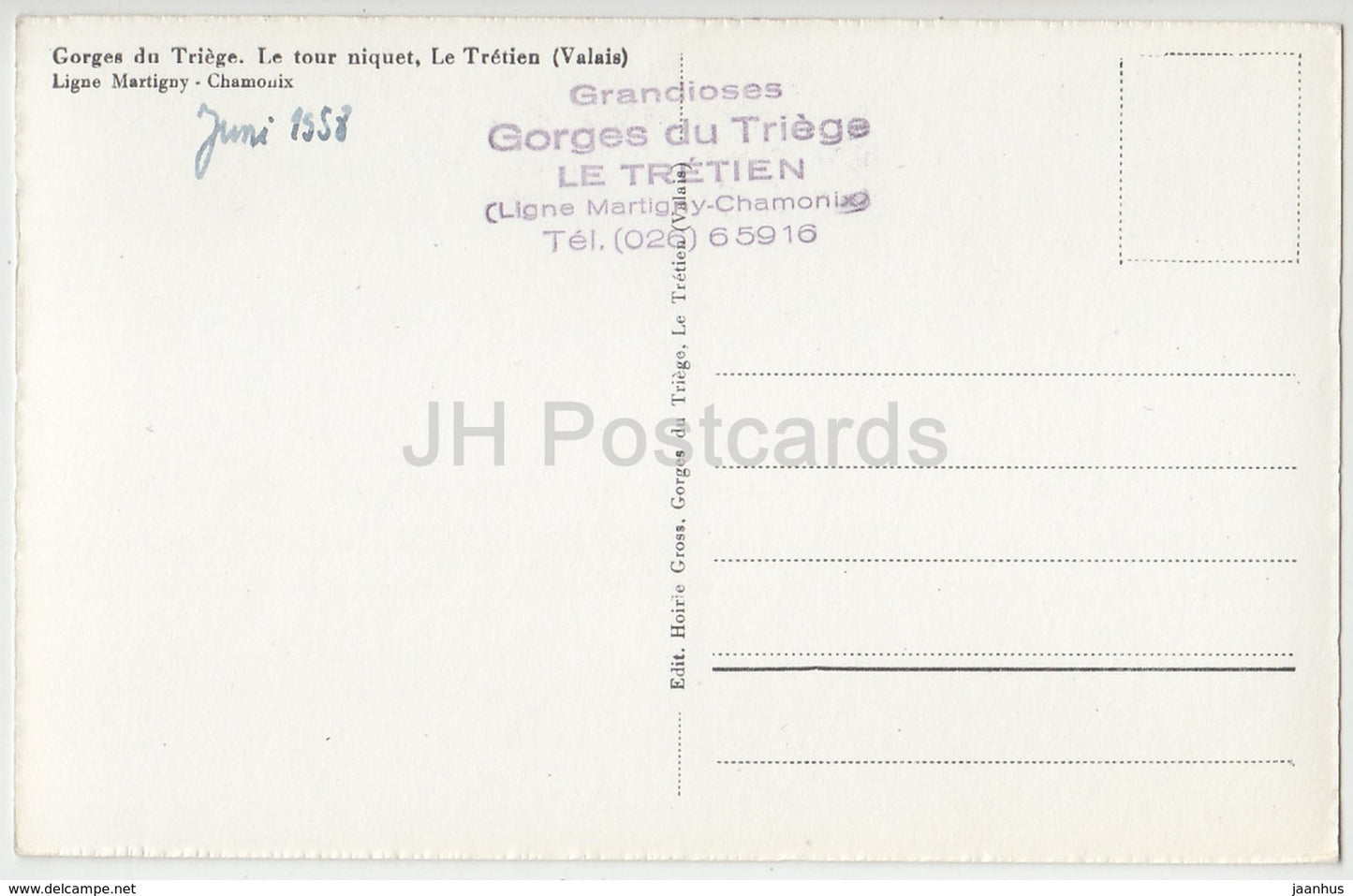 Gorges du Triege - Le Tour niquet - Le Tretien - Switzerland - 1958 - used