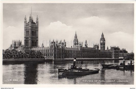 London - Houses of Parliament - steamer boat - Lansdowne - 490 - old postcard - England - United Kingdom - unused - JH Postcards