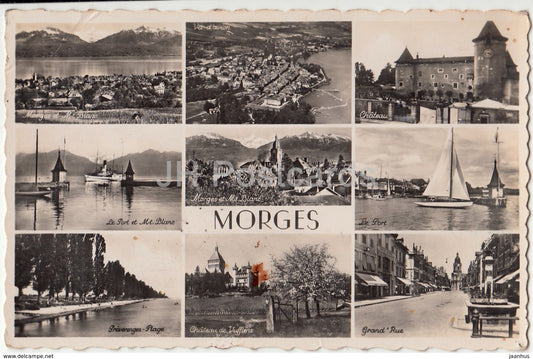 Morges - port - chateau - castle - Vufflens - multiview - 940 - Switzerland - 1950 - used - JH Postcards