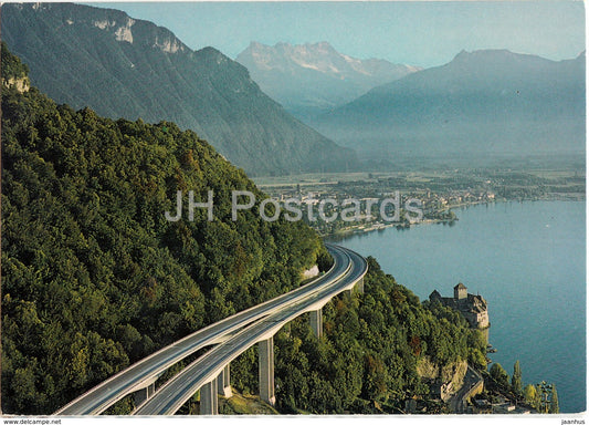 Montreux - autoroute du Leman - chateau de Chillon - Villeneuve - motorway - 9855 - Switzerland - unused - JH Postcards