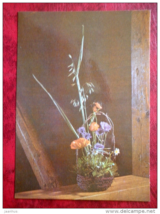 flower composition , Home - cornflower - oats - 1983 - Estonia USSR - unused - JH Postcards