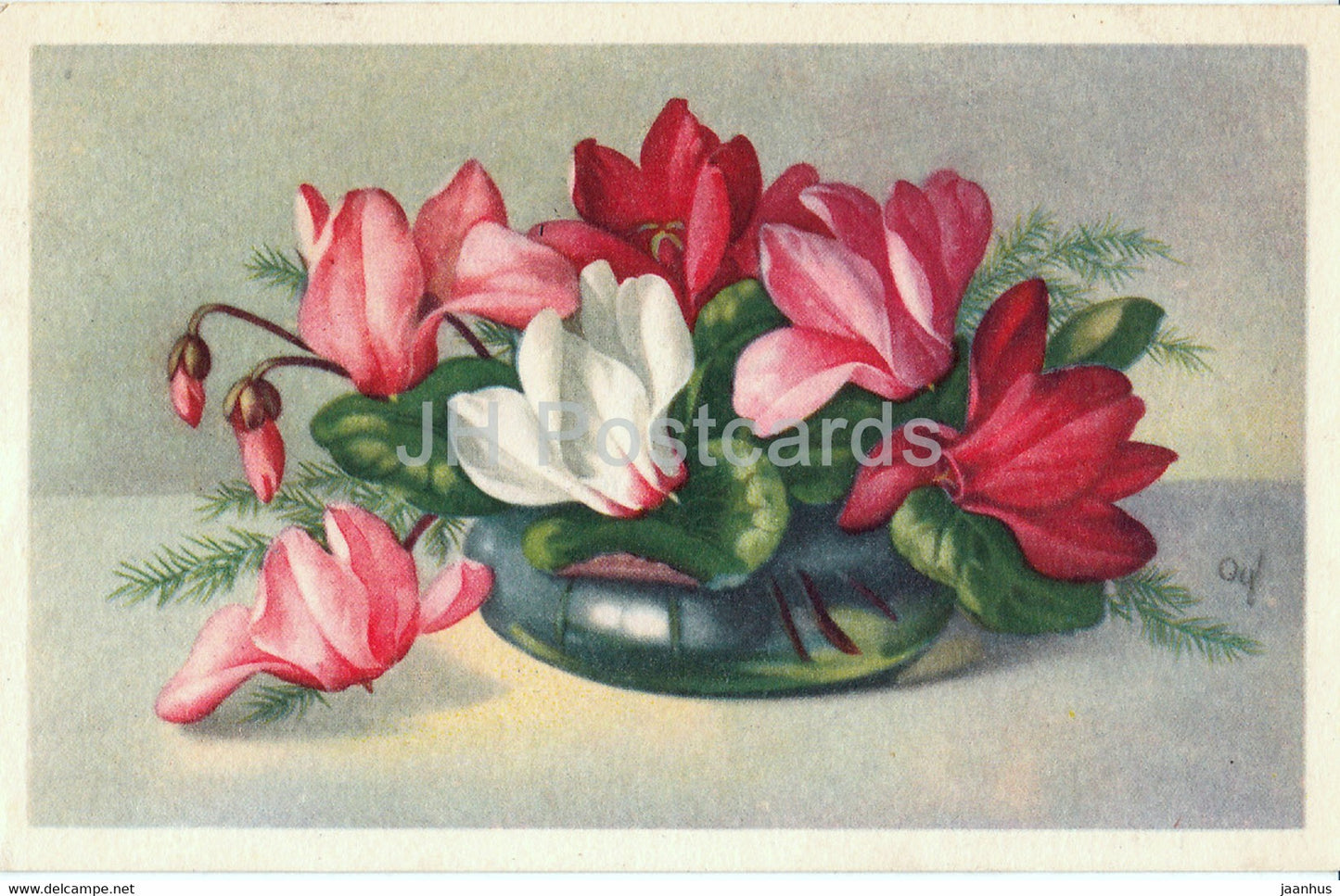 flowers in a vase - Amag 545 - illustration - old postcard - France - used - JH Postcards