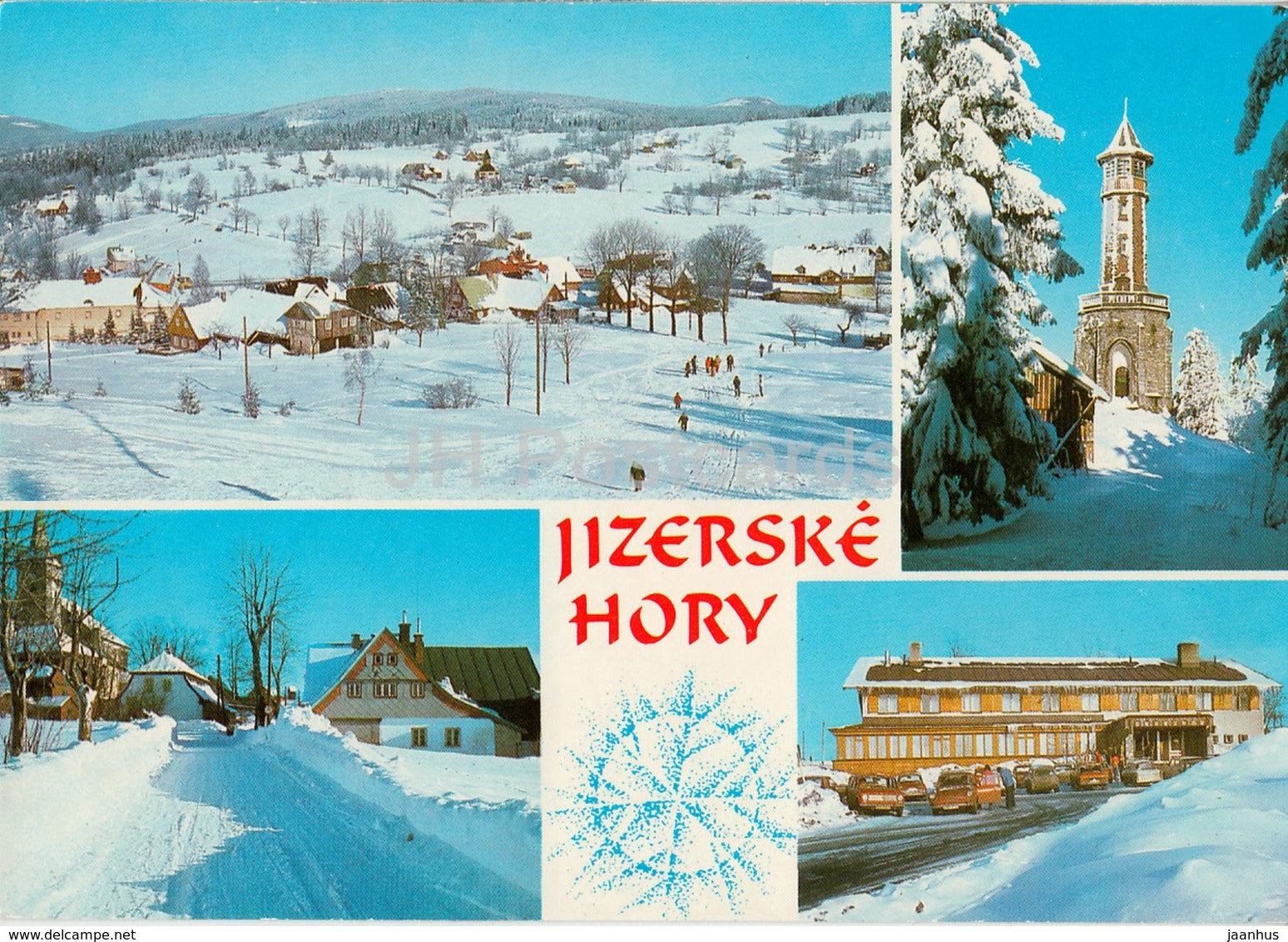 Jizerske Hory - winter - Korenov od Prichovic - Hvezda tower - multiview - Czechoslovakia - Czech Republic - used - JH Postcards