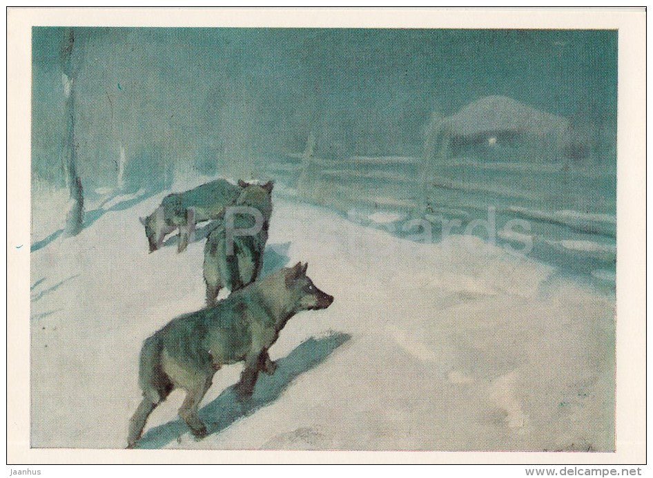 painting by A. Stepanov - Wolves - Russian art - Russia USSR - 1978 - unused - JH Postcards