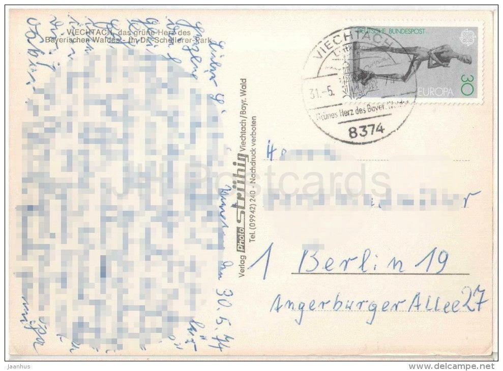 Viechtach - das grüne Herz des Bayerischen Waldes - Im Dr-Schellerer-Park - EUROPA CEPT - Germany - 1974 gelaufen - JH Postcards