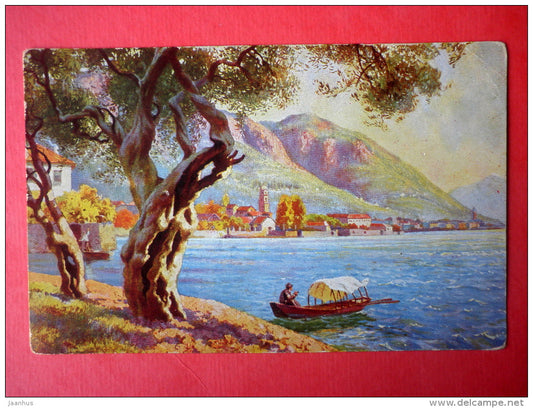 illustration - sea - boat - trees - Peluba 249 - old postcard - circulated in Estonia - JH Postcards