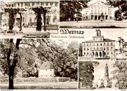 Weimar - Deutschlands Dichterstadt - Goethehaus - Nationaltheater - Rathaus - old postcard - 1968 - Germany DDR - used - JH Postcards