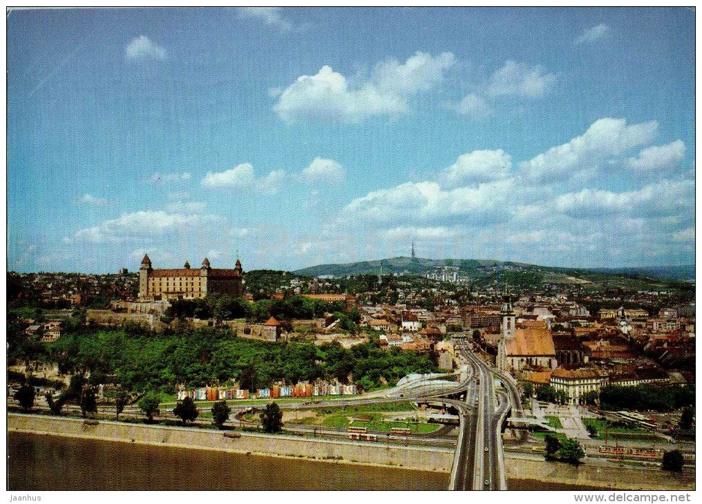 view of the castle from the panoramic café Bystrica - Bratislava - Slovakia - Czechoslovakia - used 1990 - JH Postcards