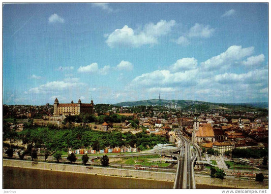 view of the castle from the panoramic café Bystrica - Bratislava - Slovakia - Czechoslovakia - used 1990 - JH Postcards