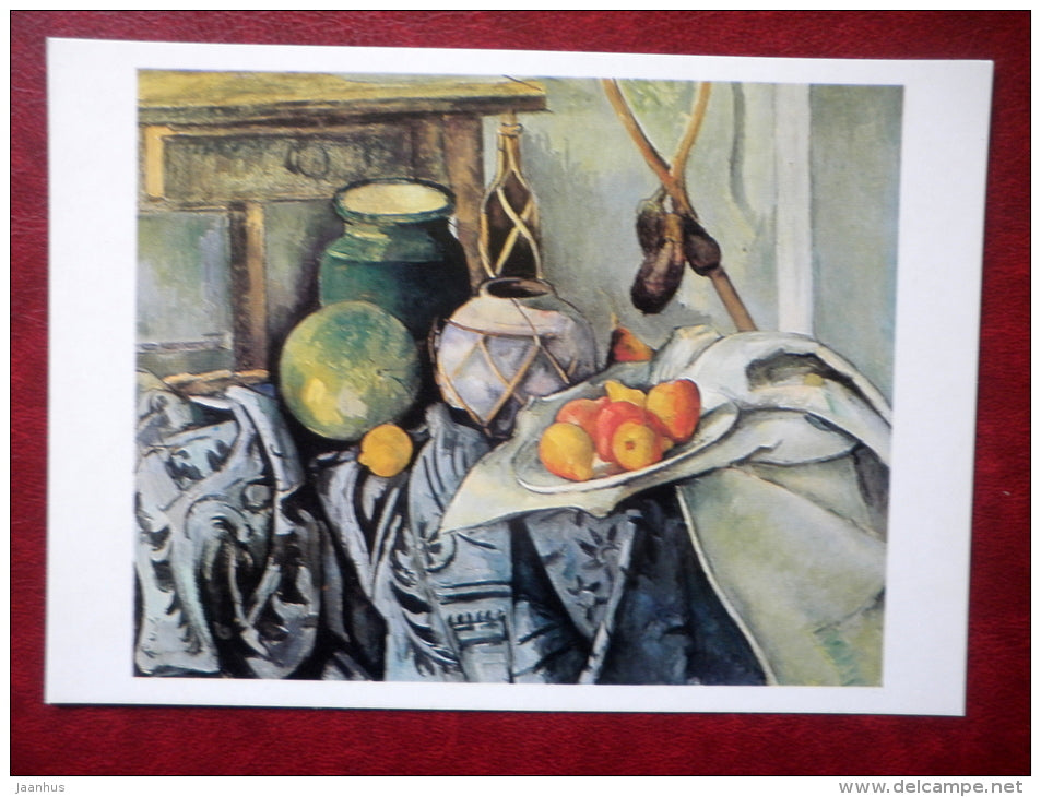 painting by Paul Cezanne - Still Life with a Ginger Jar and Eggplants - french art - unused - JH Postcards