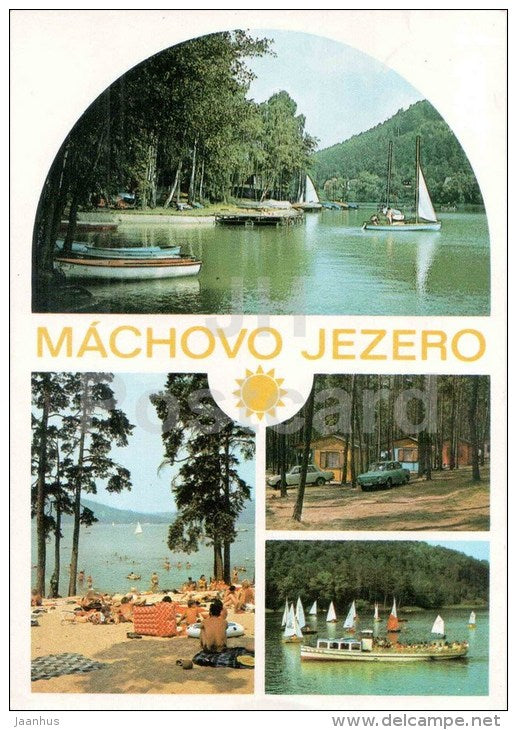 Machovo Jezero - lake - sailing boat - beach - Czechoslovakia - Czech - used 1981 - JH Postcards