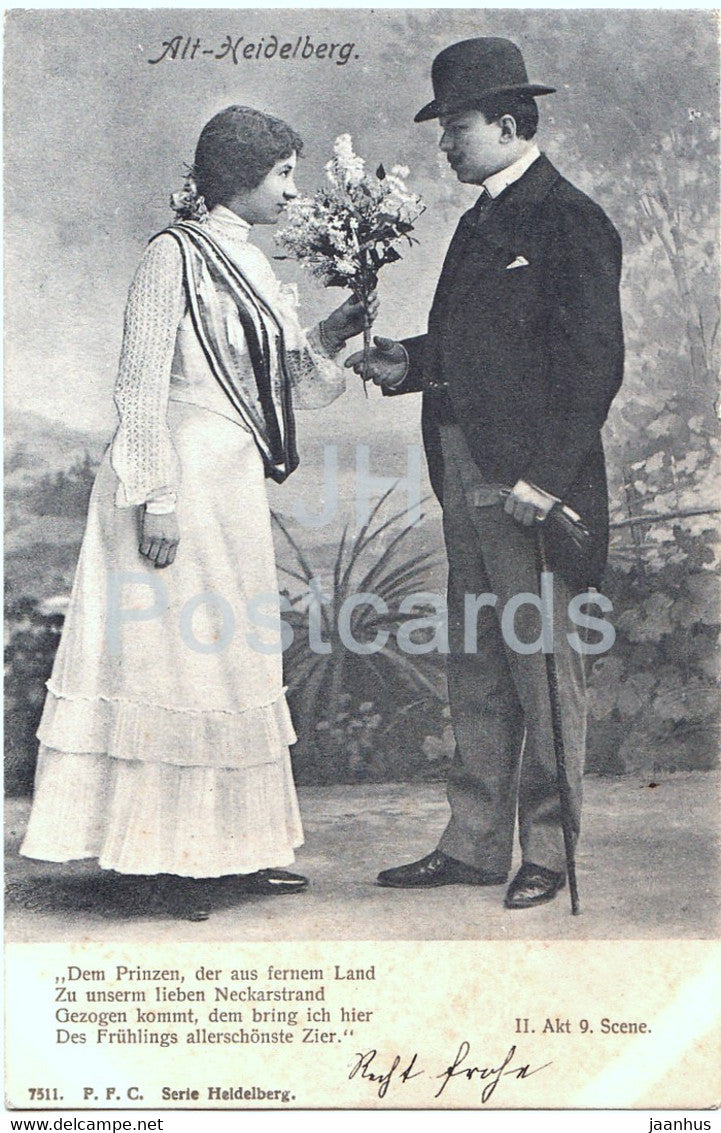 Alt Heidelberg - Dem Prinzer der aus fernem Land - couple - woman and man - 7506 - old postcard - 1902 - Germany - used - JH Postcards