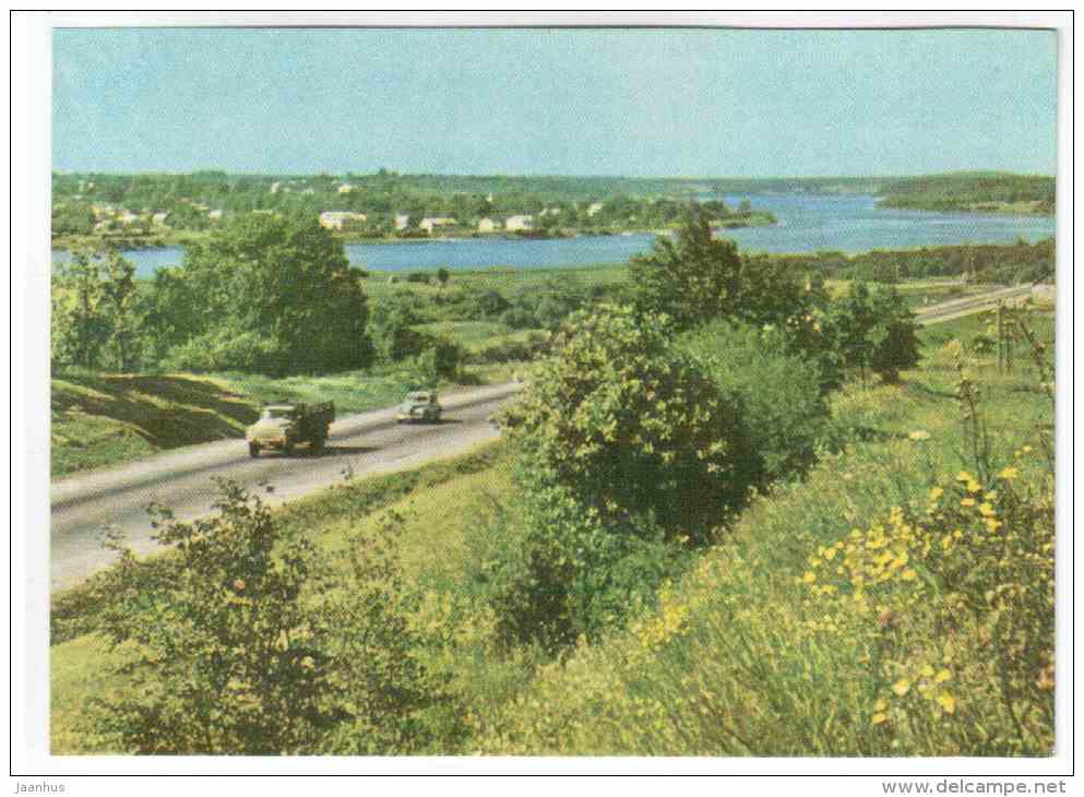 The Daugava river near Jaunjelgava - truck GAZ - Latvian views - Latvia USSR - unused - JH Postcards