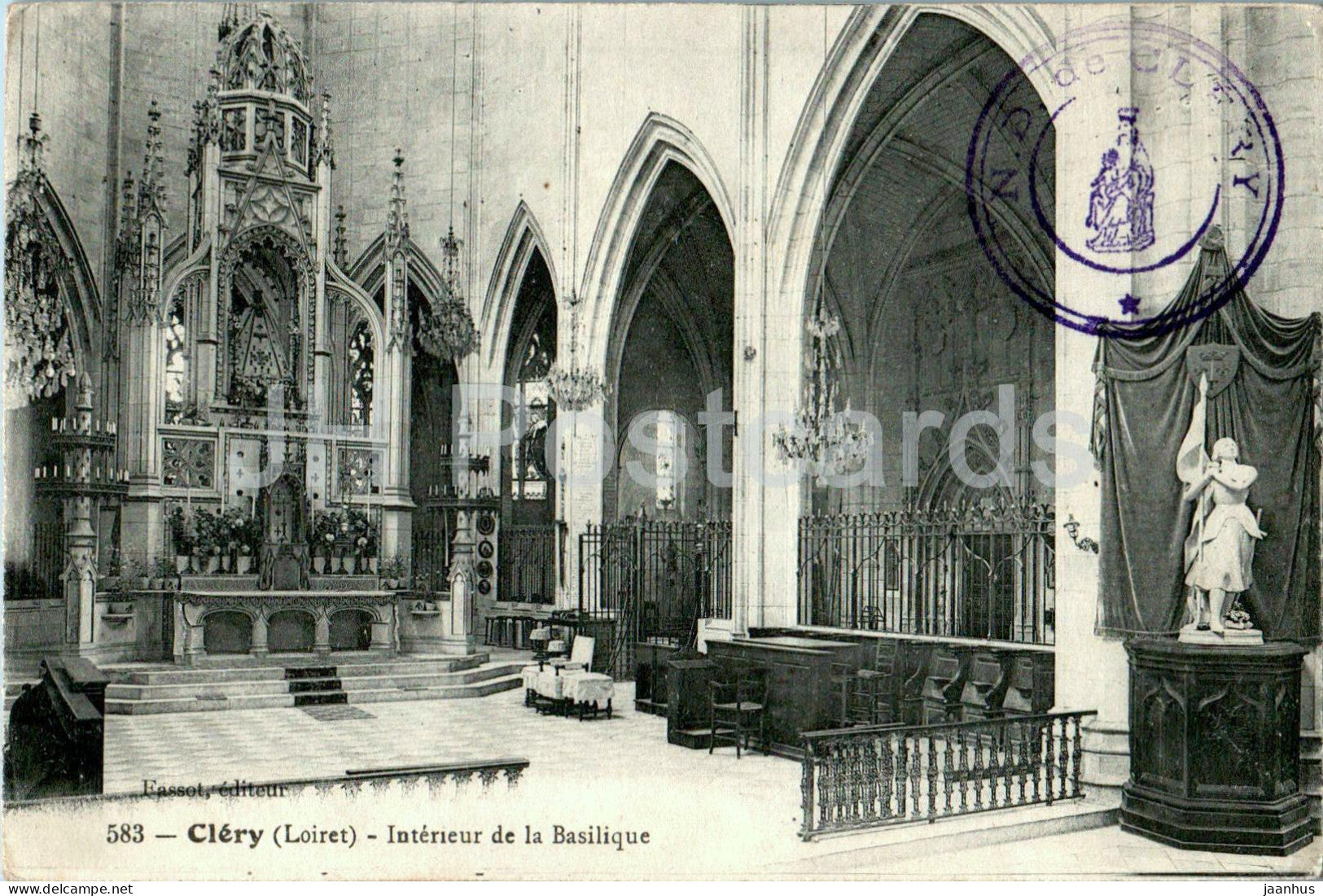 Clery - Interieur de la Basilique - cathedral - 583 - old postcard - France - unused - JH Postcards