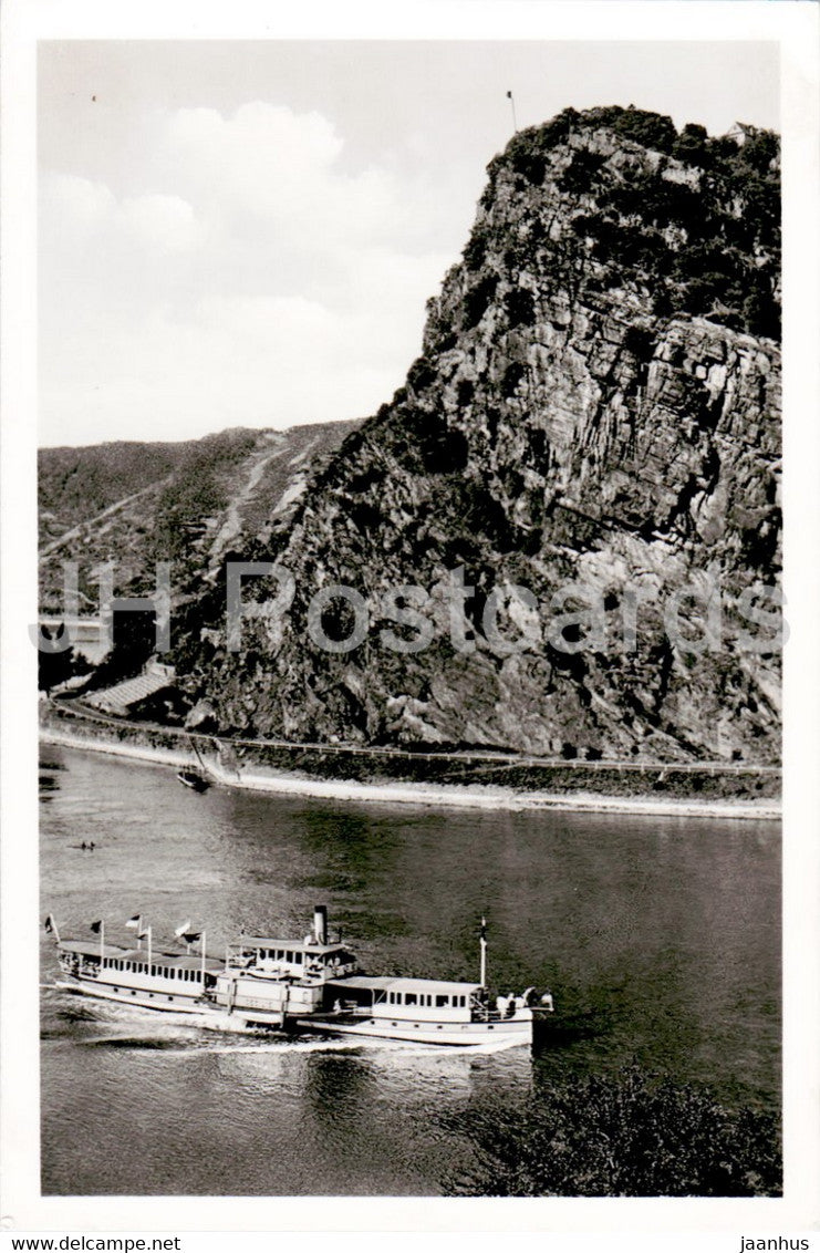 Der Loreleyfelsen bei St Goarshausen am Rhein - ship - old postcard - Germany - unused - JH Postcards