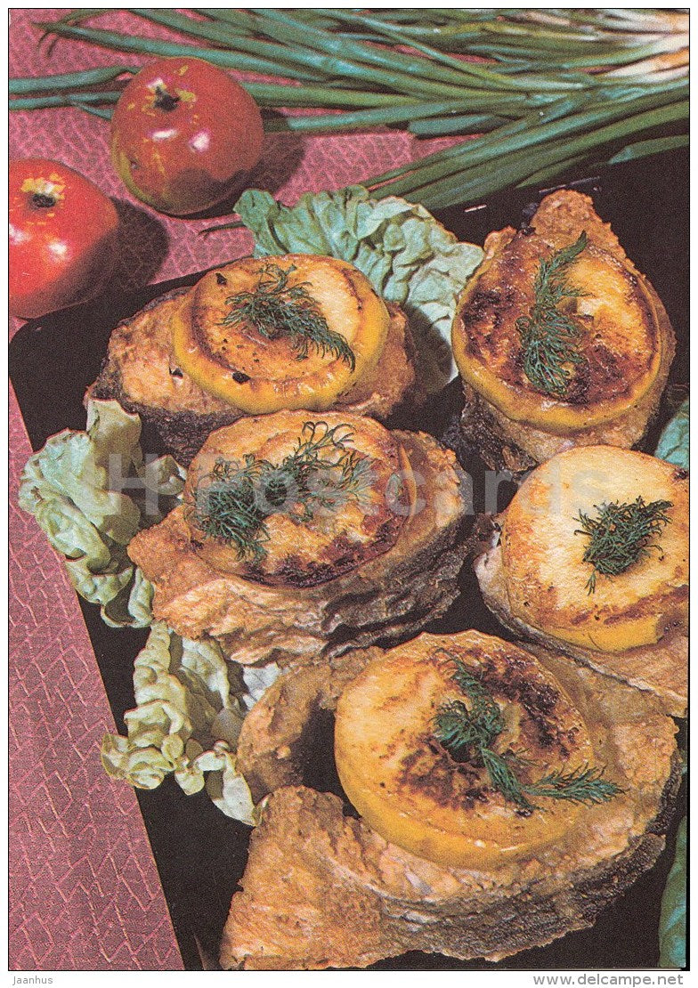 roast fish with apples - Fish Dishes - food - recepies - 1986 - Estonia USSR - unused - JH Postcards