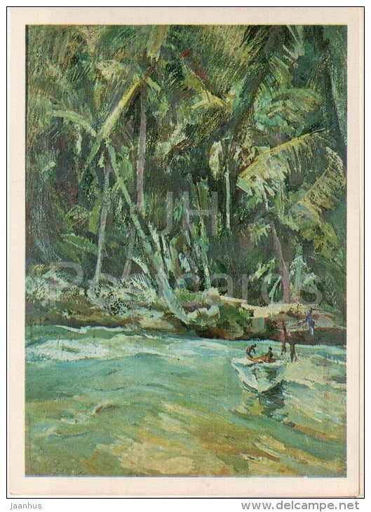 paintings by M. Plakhov and B. Alekseyev - The landing to the Maclay Shore - boat Pacific - 1979 - Russia USSR - unused - JH Postcards