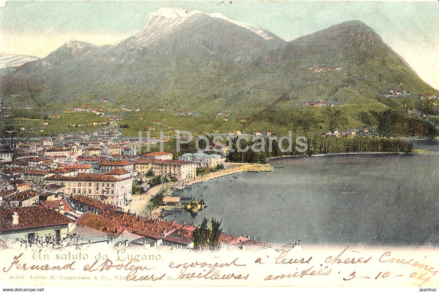 Un saluto da Lugano - hotel Metropole - 80 - old postcard - 1904 - Switzerland - used - JH Postcards