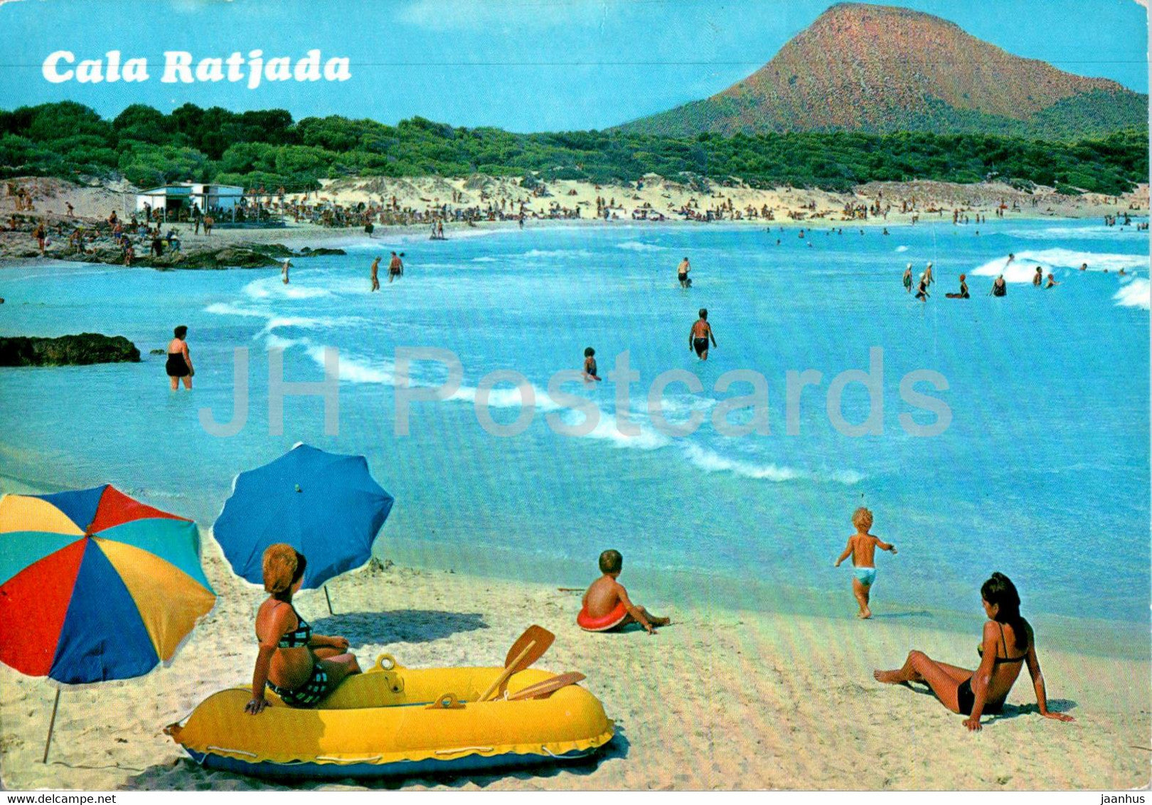 Cala Ratjada - Playa de Cala Guya - Mallorca - beach - inflatable boat - 1418 - Spain - used - JH Postcards