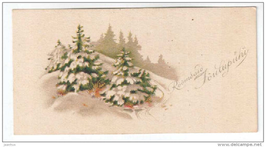 Christmas mini Greeting Card - fir trees - old postcard - circulated in Estonia - used - JH Postcards