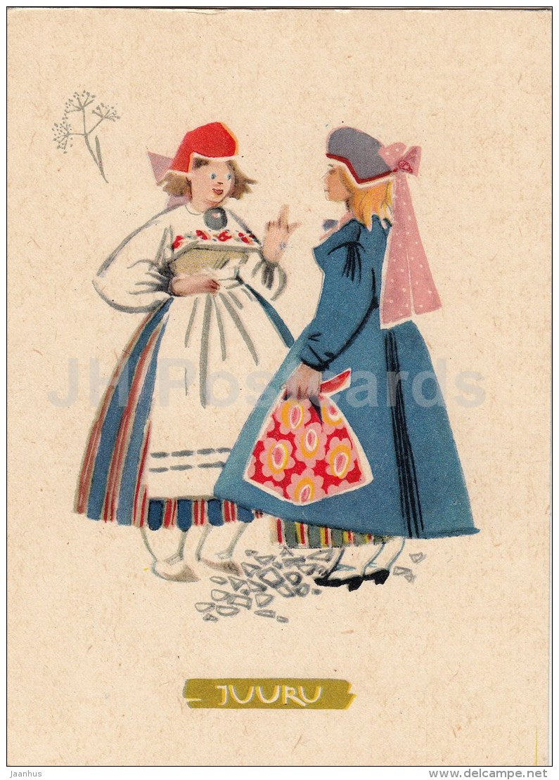 illustration by V. Tolli - Juuru - Estonian Folk Costumes - 1960 - Estonia USSR - unused - JH Postcards