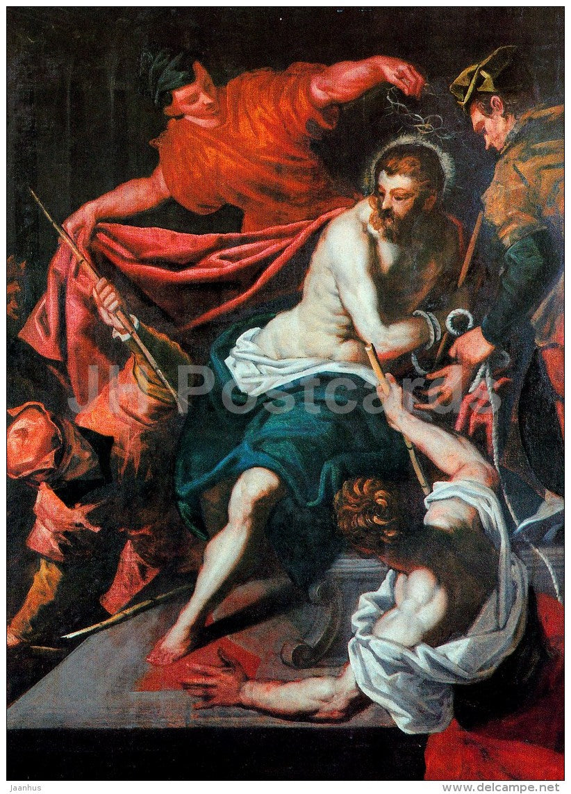 painting by Tintoretto - The Crowning with Thorns , 1590 - Italian art - large format card - Czech - unused - JH Postcards