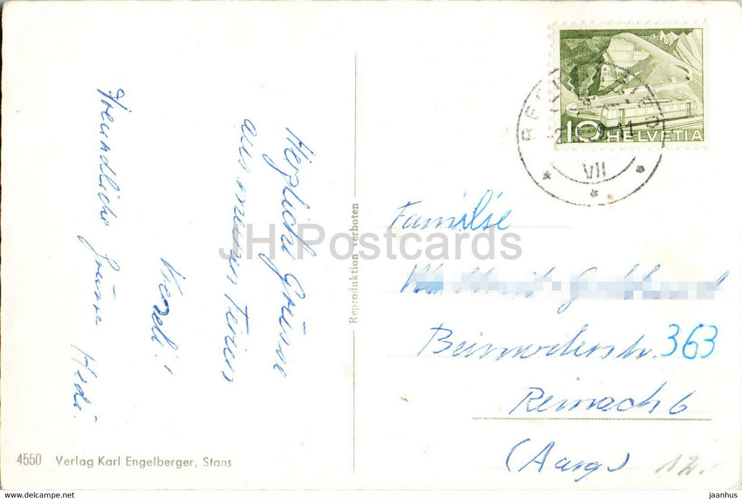 Luftseilbahn Beckenried - Klewenalp 1600 m - cable car - 4550 - old postcard - 1959 - Switzerland - used