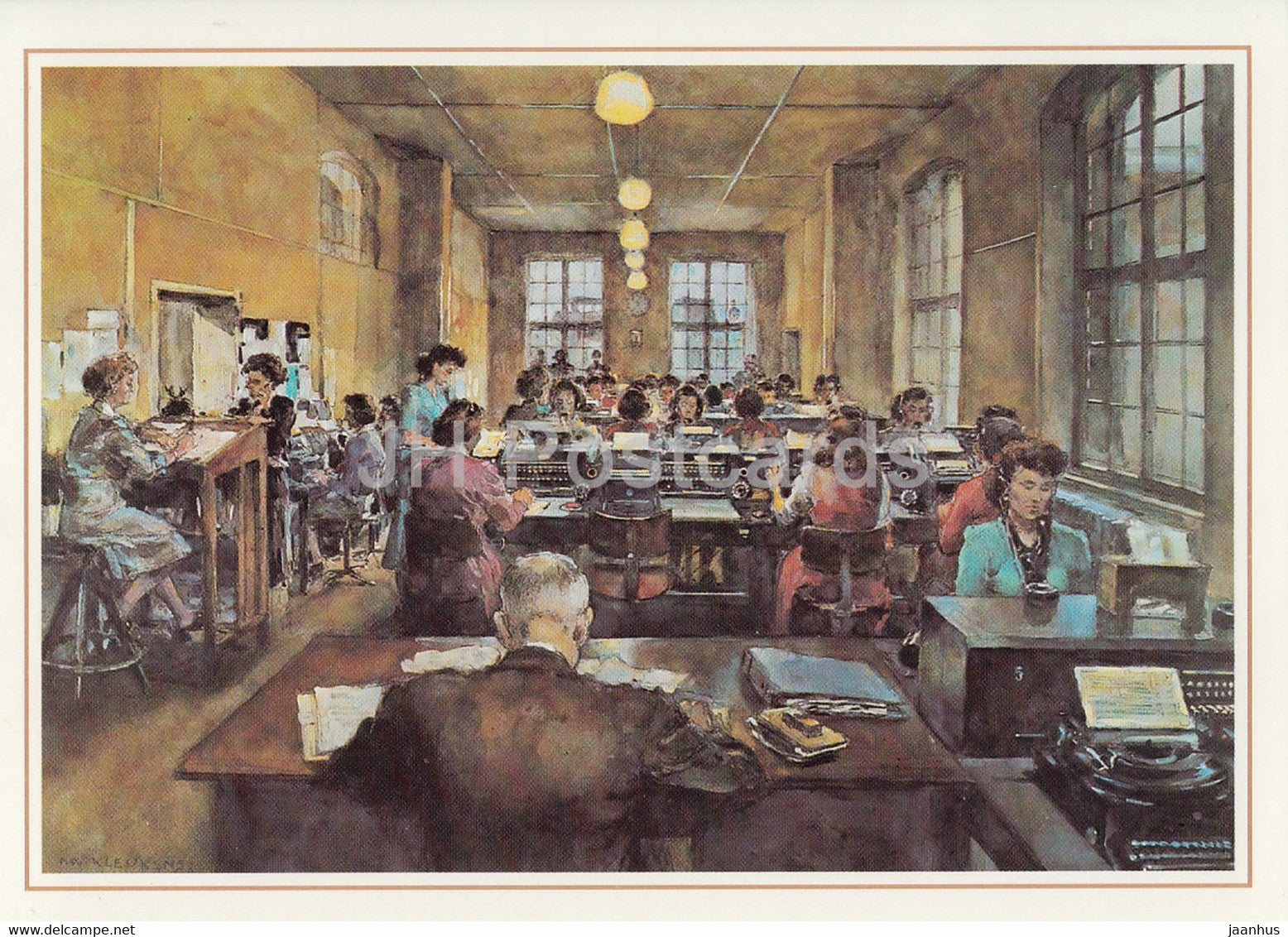 painting by F V Kleukens - Telegrammaufnahme in Frankfurt am Main - Germany - unused - JH Postcards