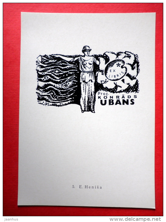 Ex Libris - Prof. Konrads Ubans - illustration by E. Henisa - woman - 1977 - Latvia USSR - unused - JH Postcards