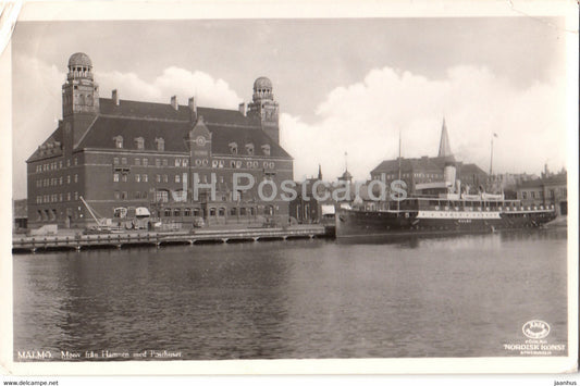 Malmo - Motiv fran Hamnen med Posthuset - old postcard - 1937 - Sweden - used - JH Postcards