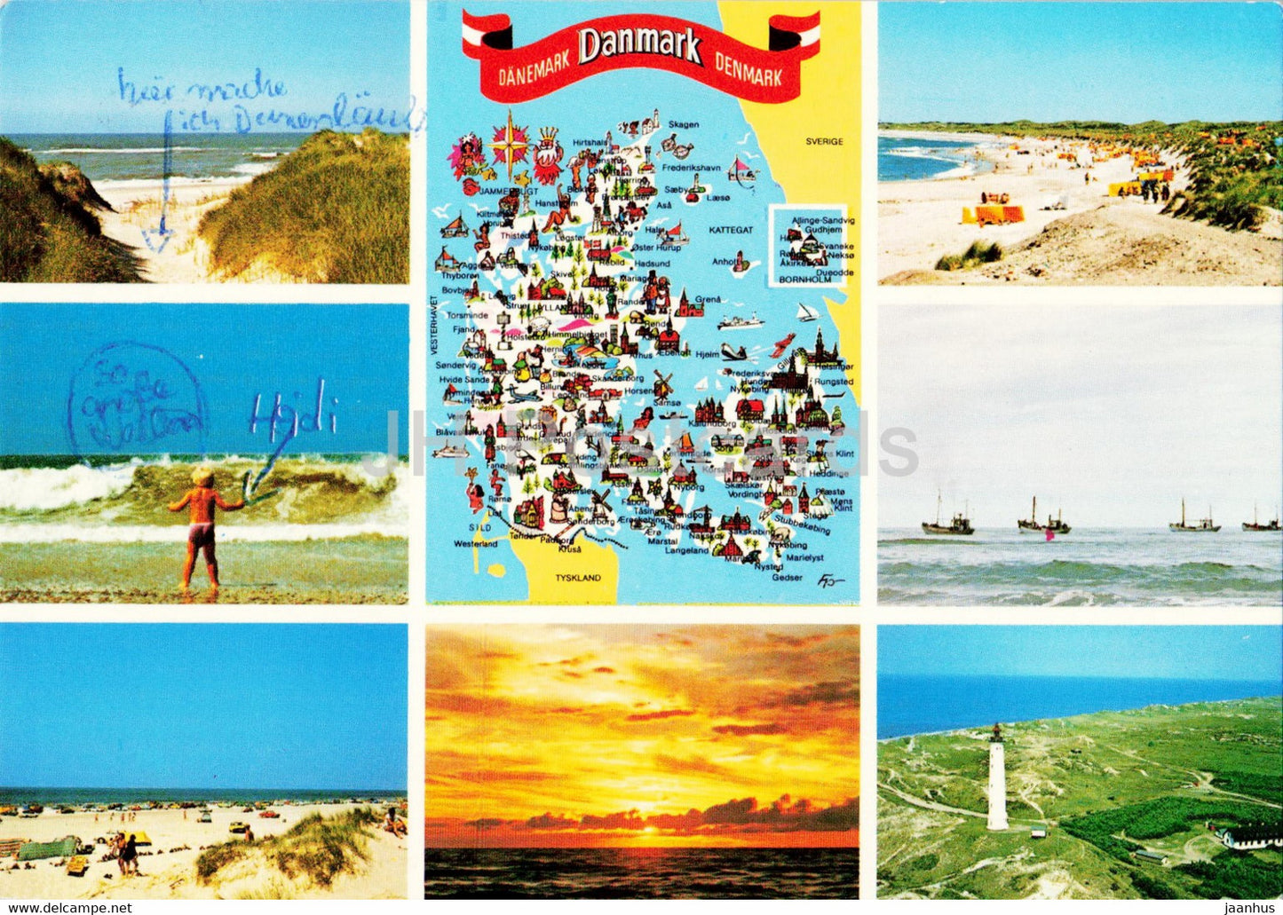 Vesterhavet - The North Sea - sea - beach - map - multiview - 1983 - Denmark - used - JH Postcards