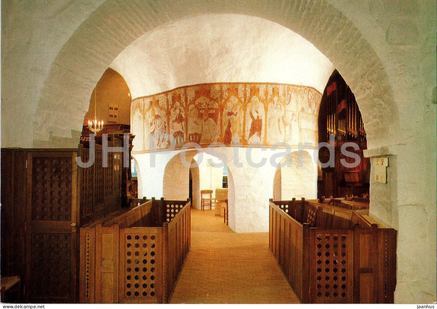 Bornholm - Osterlars Rundkirke - Kirkeskibet setr fra alteret - Nave - round church - Denmark - unused - JH Postcards