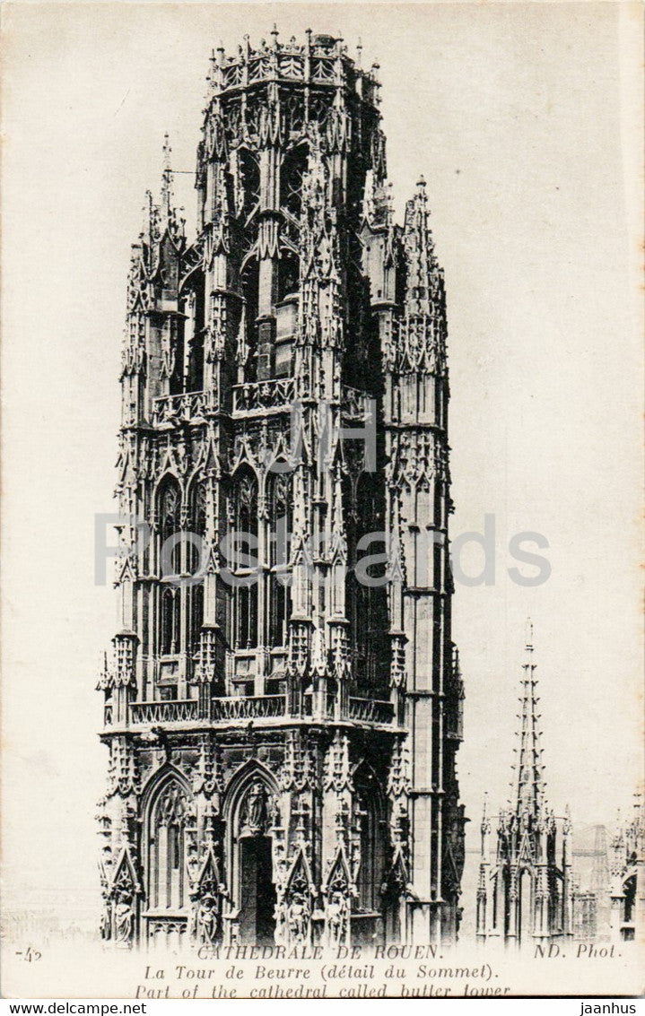 Cathedrale de Rouen - La Tour de Beurre - cathedral - old postcard - France - unused - JH Postcards