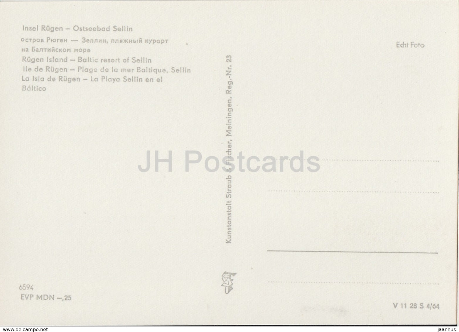 Rügen Island - Baltic Resort of Sellin - beach - REISEBÜRO - 1964 - DDR - Germany - unused - JH Postcards