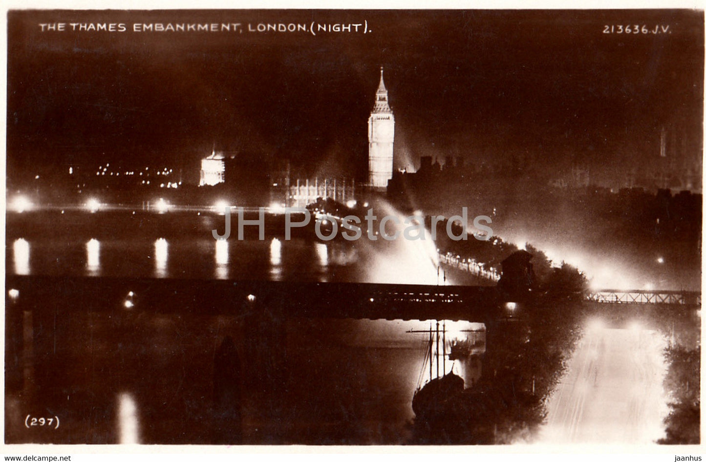 London - The Thames Embankment - Night - 297 - Valentine - old postcard - 1938 - England - United Kingdom - used - JH Postcards