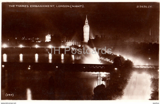 London - The Thames Embankment - Night - 297 - Valentine - old postcard - 1938 - England - United Kingdom - used - JH Postcards