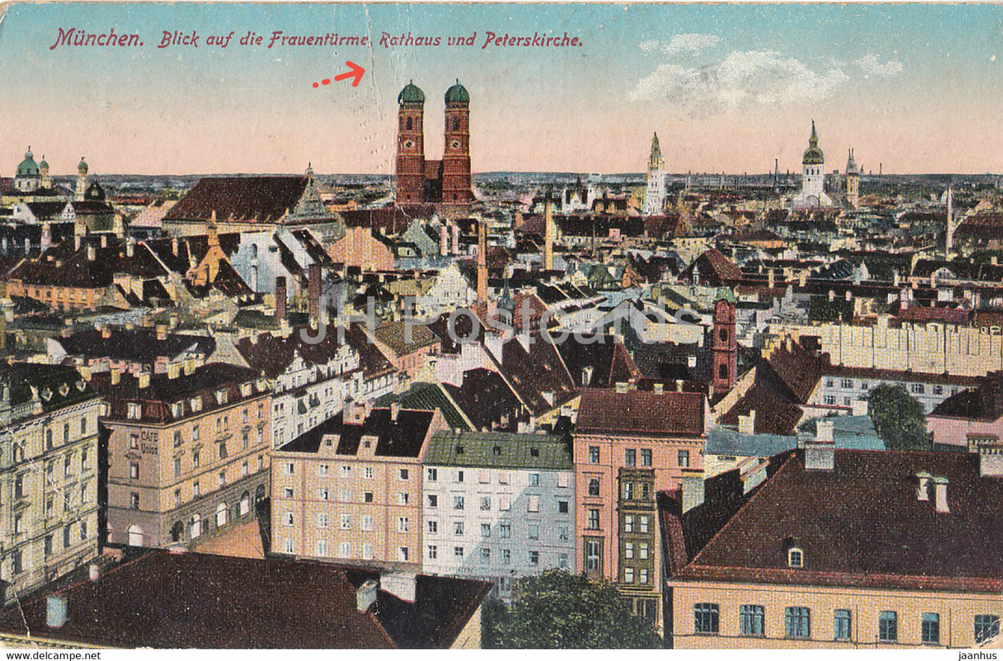 Munchen - Blick auf die Frauenturme - Rathaus und Peterskirche - Munich - old postcard - 1916 - Germany - used - JH Postcards