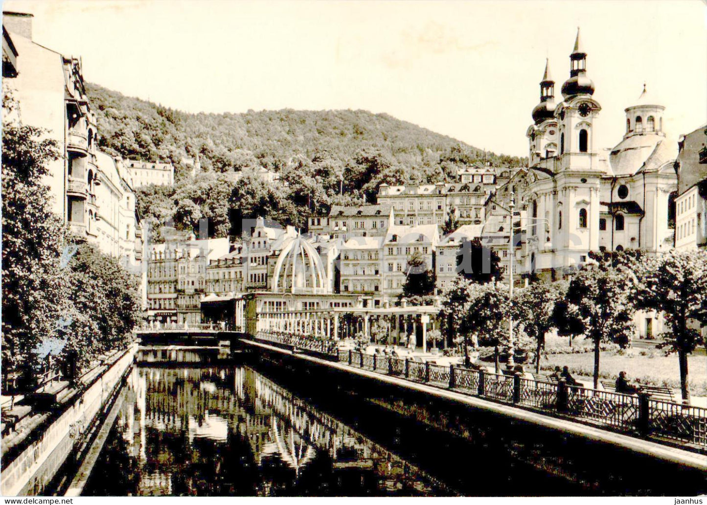 Karlovy Vary - View of the River Tepla and the Geyser - Czech Republic - Czechoslovakia - unused - JH Postcards