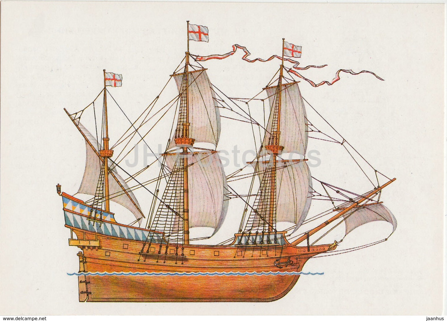 British galleon Golden Hinde - sailing ship - illustration - 1989 - Russia USSR - unused - JH Postcards