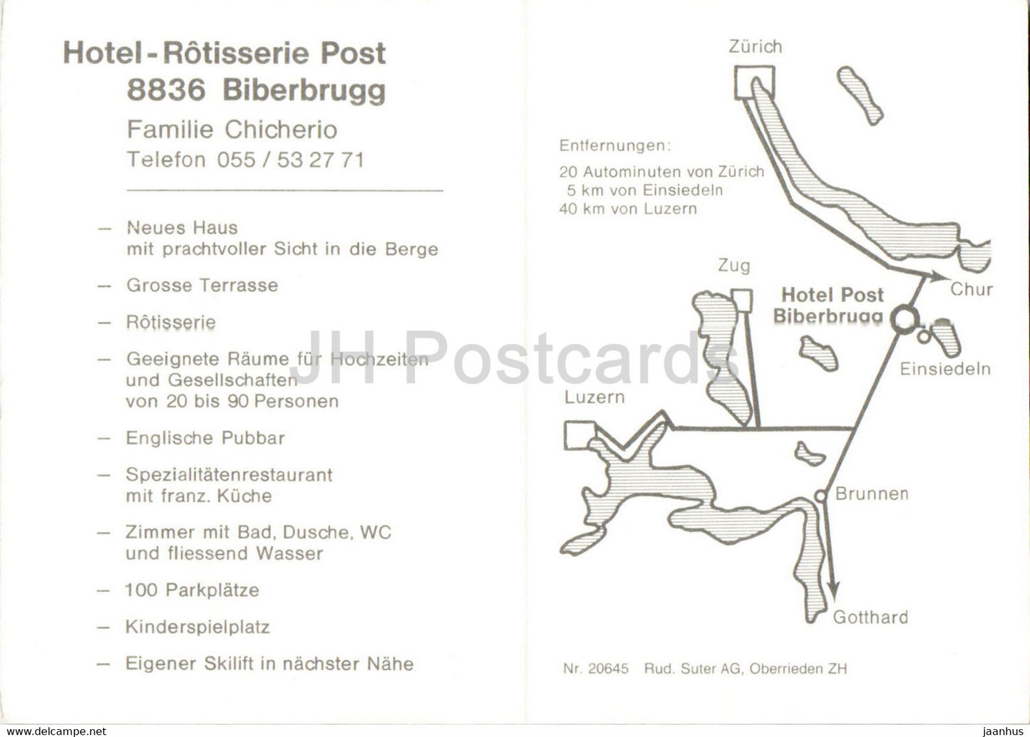 Hotel Rotisserie Post - Biberbrugg - Schweiz - unbenutzt