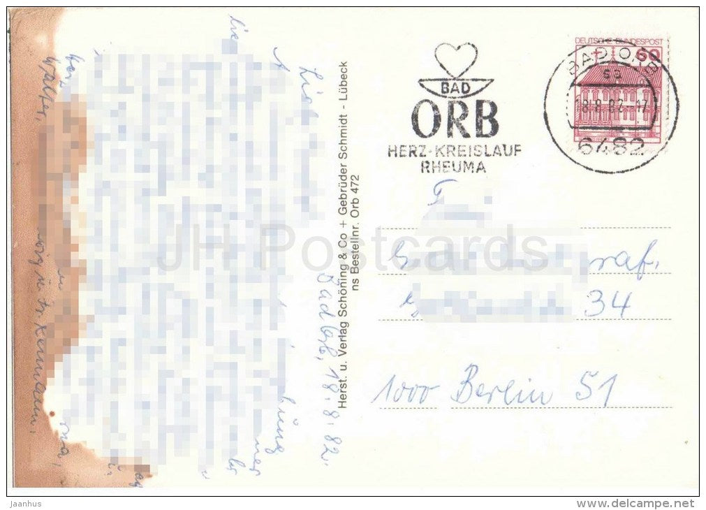 Grüsse aus Bad Orb im Spessart - Marktplatz - Saline - Konzerthalle - Kurkonzert - Germany - 1982 gelaufen - JH Postcards