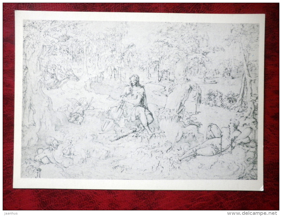 Drawing by Jean Cousin the Younger - Landscape with Apollo - french art - unused - JH Postcards