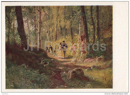 painting by I. Shishkin - Walk in the Forest , 1869 - couple - Russian art - 1958 - Russia USSR - unused - JH Postcards