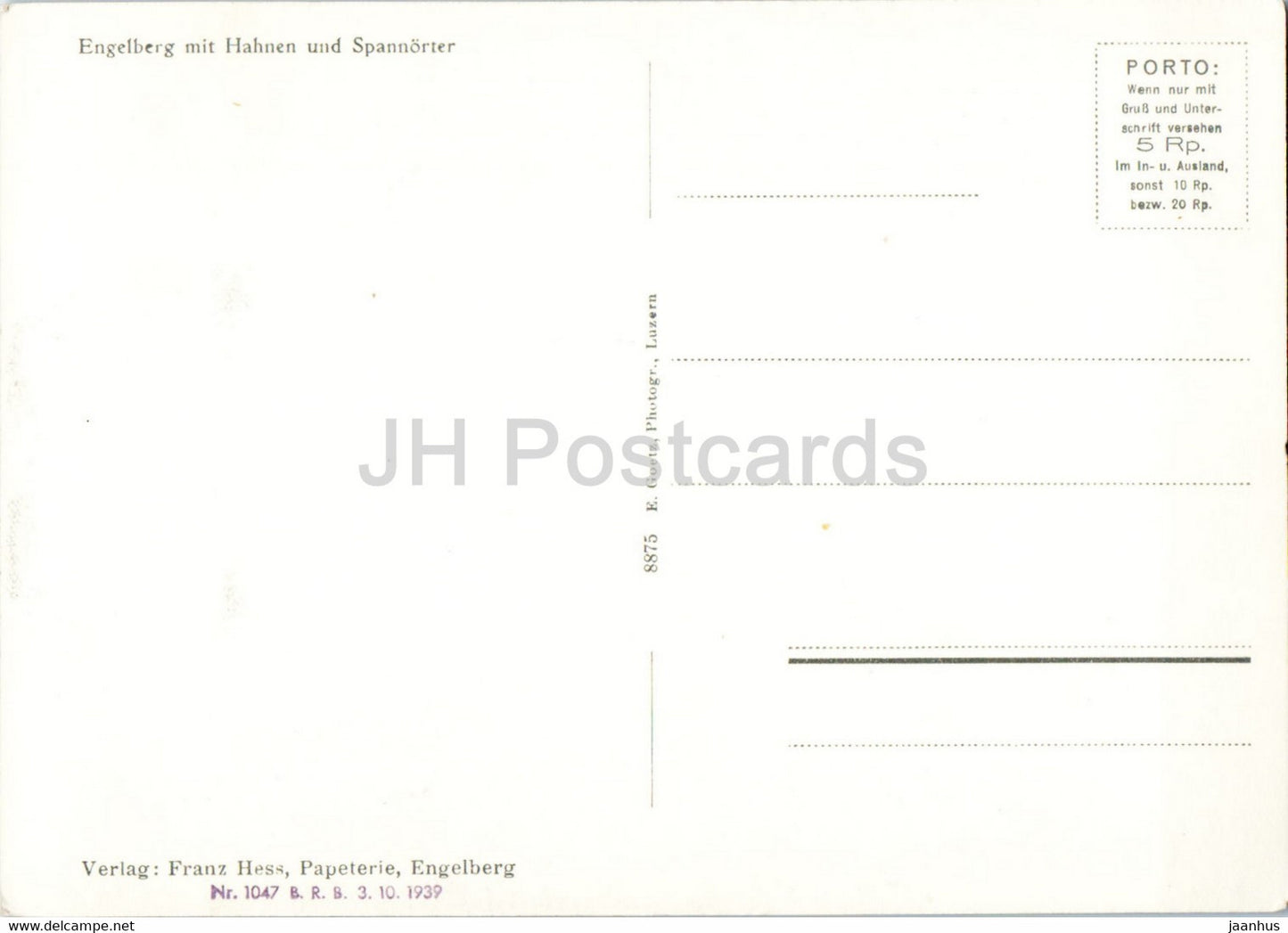 Engelberg mit Hahnen und Spannorter - alte Postkarte - Schweiz - unbenutzt