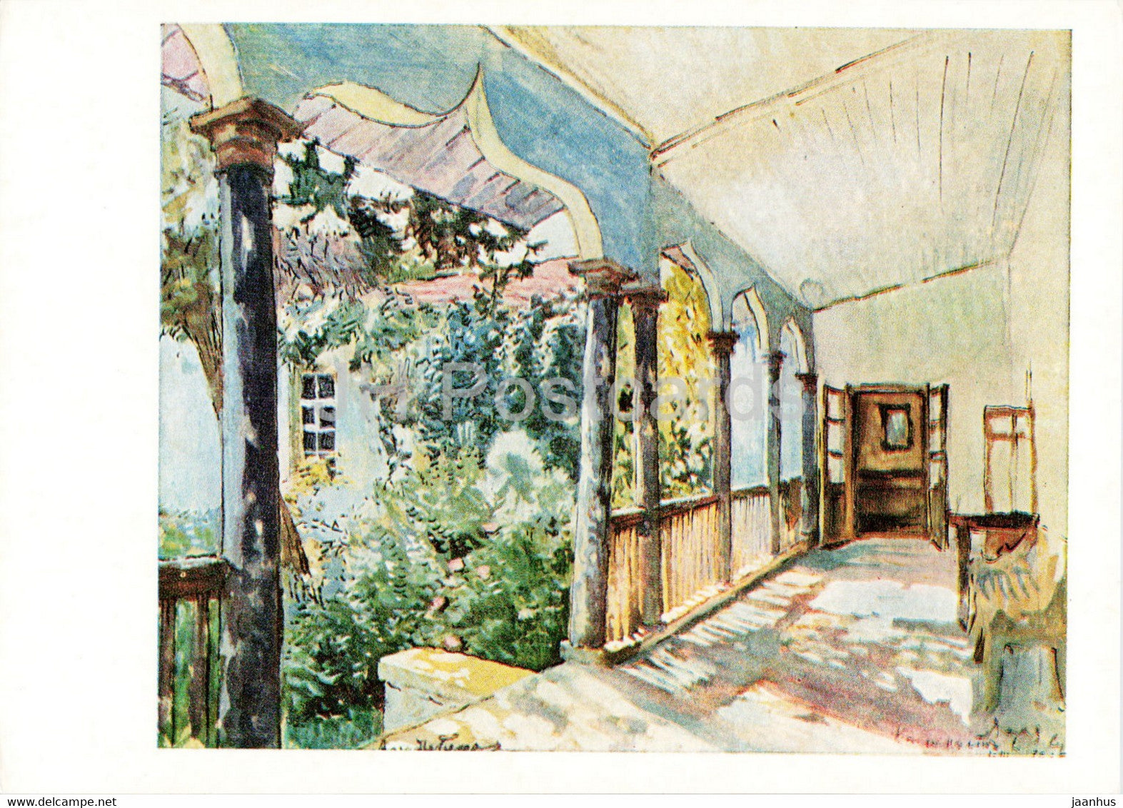 painting by Alexandre Benois - Dacha Kapnist in Sudak - Russian art - 1975 - Russia USSR - unused - JH Postcards