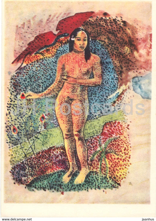 painting by Paul Gauguin - Tahitianische Eva - nude - naked - French art - 1966 - Germany - unused - JH Postcards